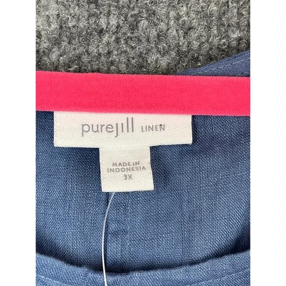 J. Jill Pure Jill Linen Top Women 3X Blue NEW Indigo Ink Short Sleeve 293041 - Picture 3 of 9